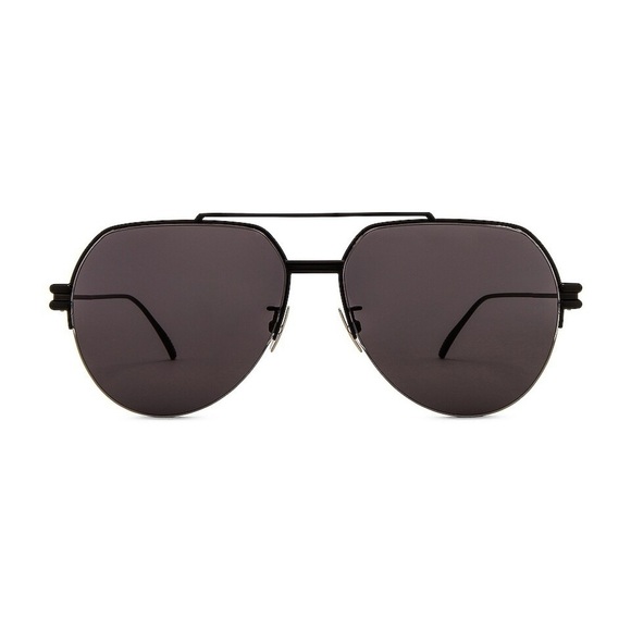 Bottega Veneta Accessories - FLAW Bottega Veneta Metal Double Bridge Pilot in Shiny Black & Grey